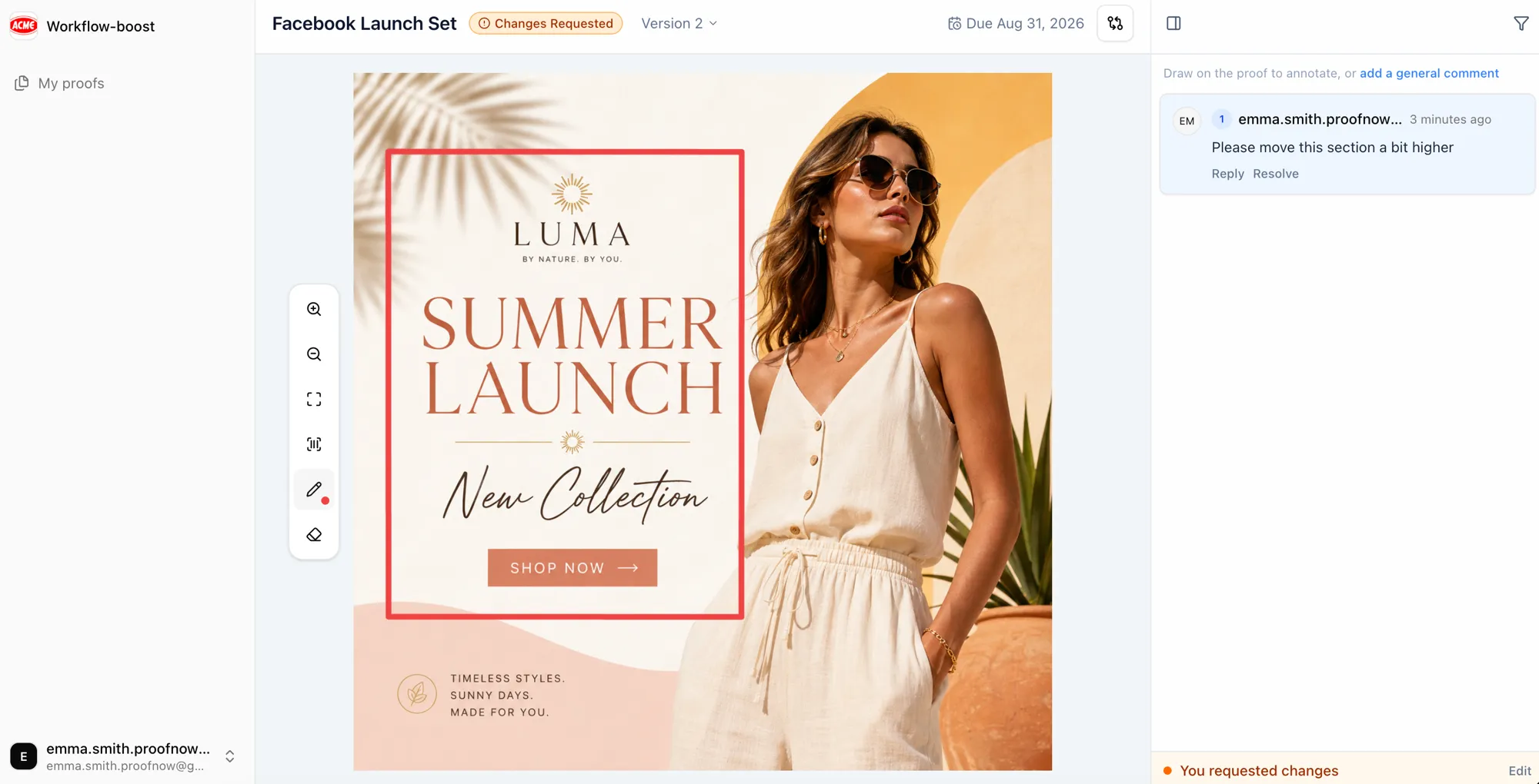 Reviewer annotating a design in ProofNow