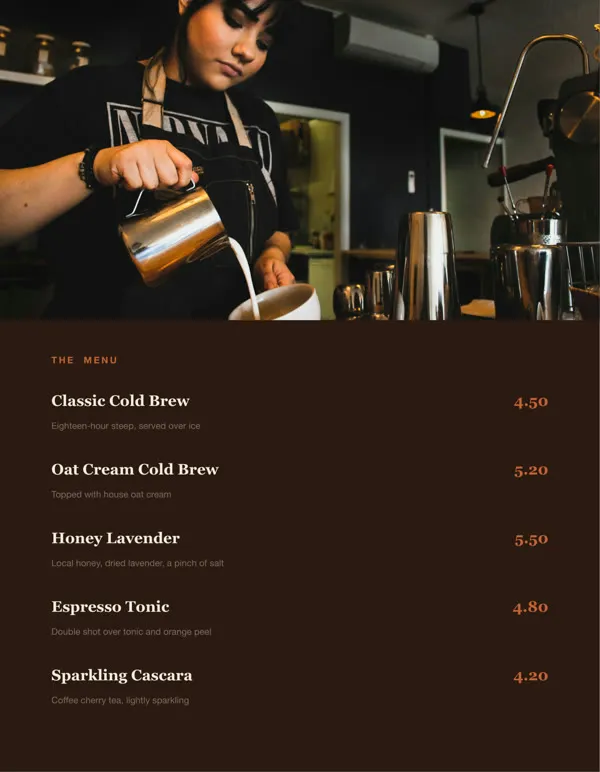The same brochure menu page shown without any comments or drawings